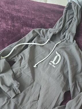 Disney Gray Hooded Sweatshirt with White Logo and Drawstrings